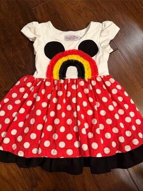 Girls White & Red Polka Dot Rainbow Appliqué Dress